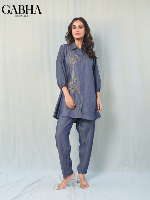 Denim Embroidery Plain Co-ord