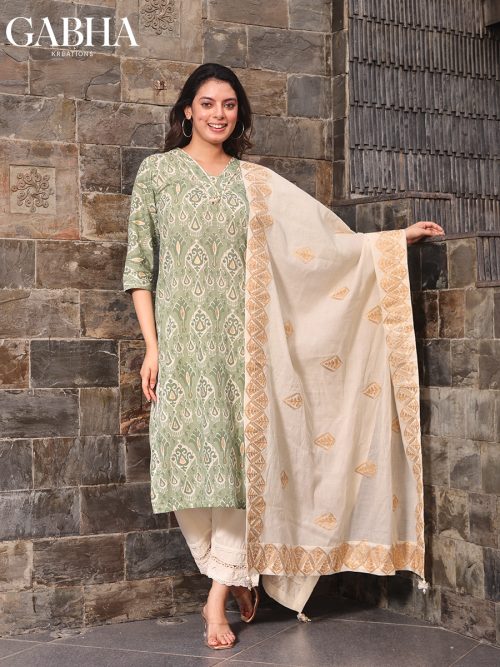 Cotton Printed Kurta With Gota Dupatta