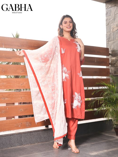 Cotton Embroidery Plain Kurta Pant Dupatta