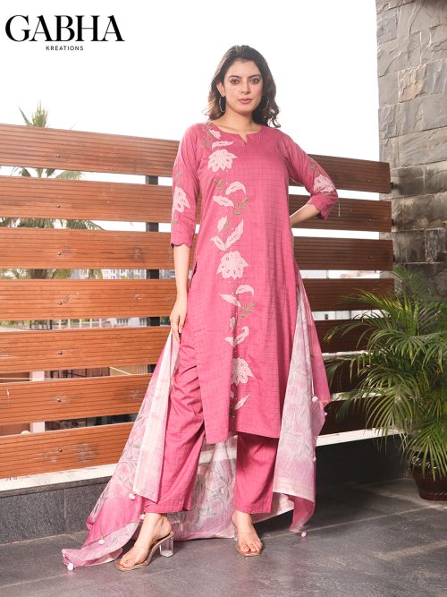 Cotton Embroidery Plain Kurta Pant Dupatta