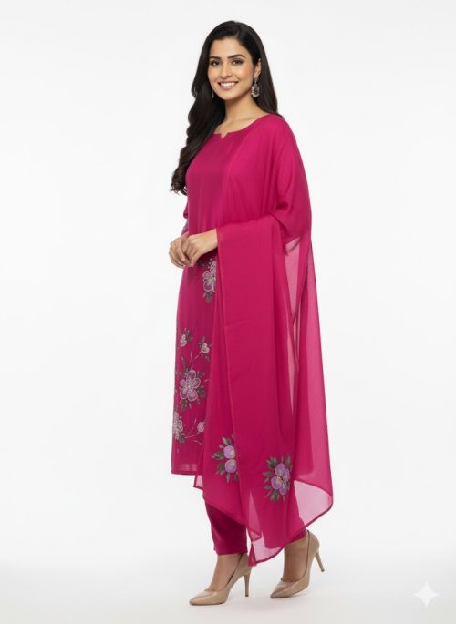Mulchanderi Embroidery Kurta Pant Dupatta