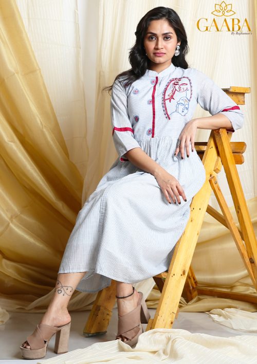 Cotton Embroidery Striped Dress