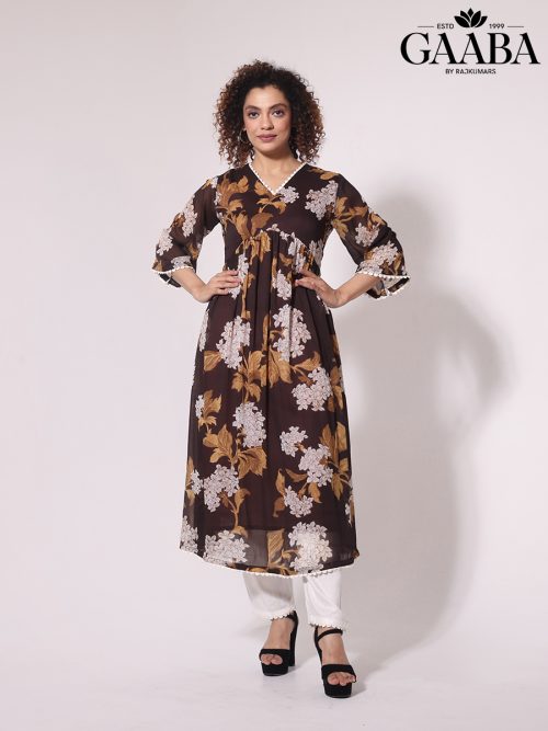 Chiffon Printed Lace Work Kurta Pant