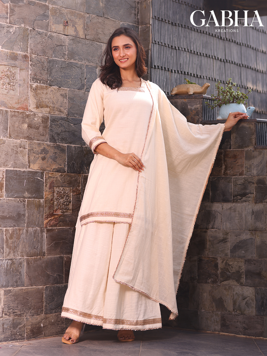Cotton Embroidery Plain Kurta Pant Dupatta