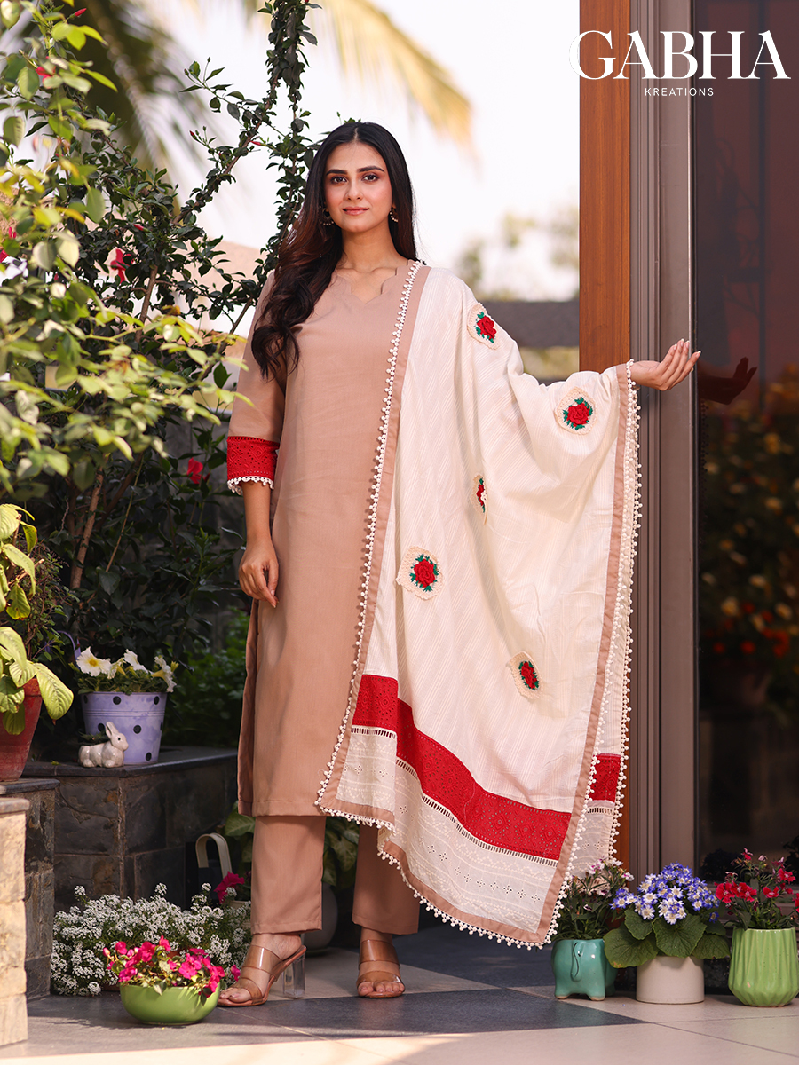 Cotton Hakoba Plain Kurta Pant Dupatta