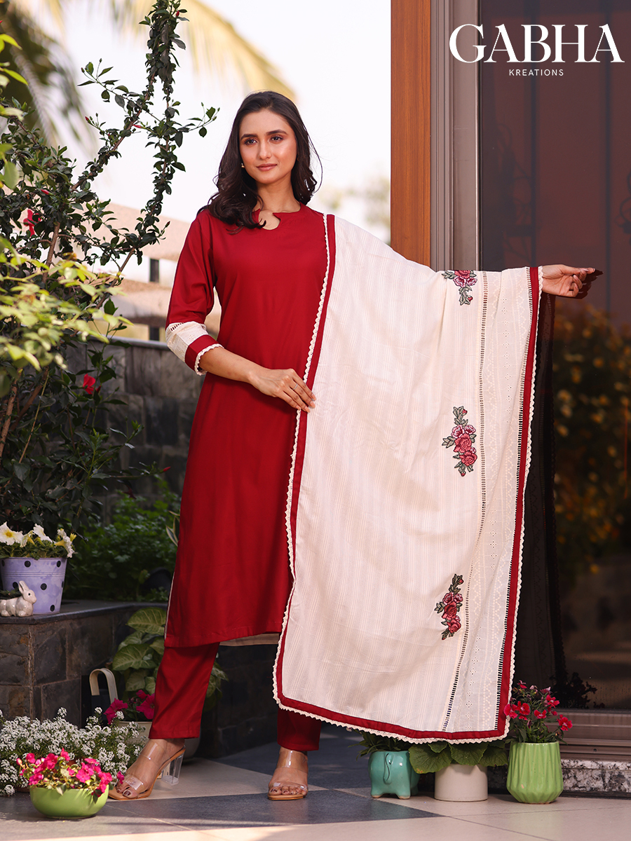 Cotton Plain Kurta Pant Dupatta