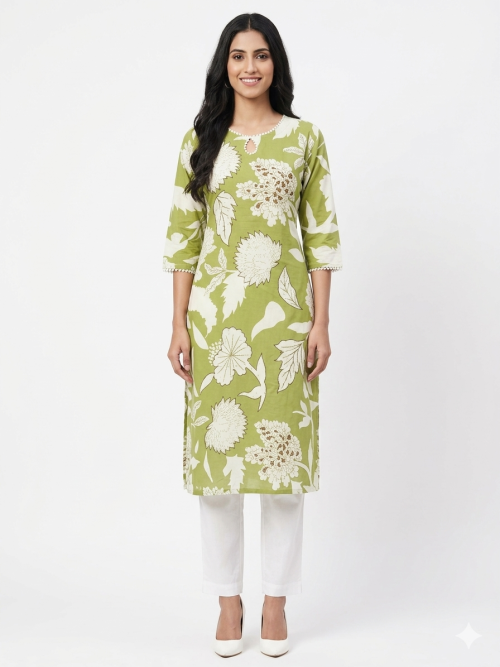 Cotton Embroidery Printed Kurta
