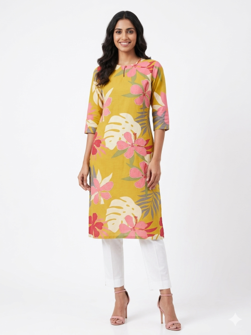 Cotton Embroidery Printed Kurta
