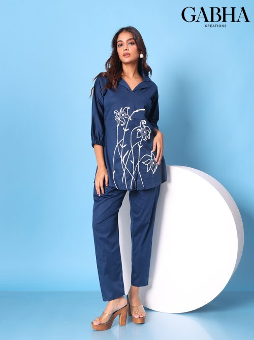 Cotton Satin Embroidery Plain Co-ords