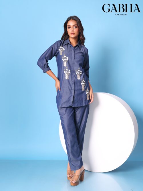 Denim Embroidery Plain Co-ords