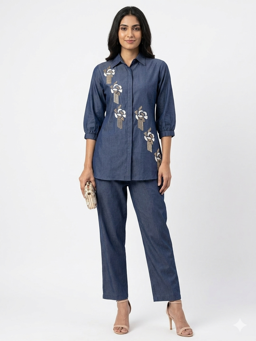Denim Embroidery Plain Co-ords