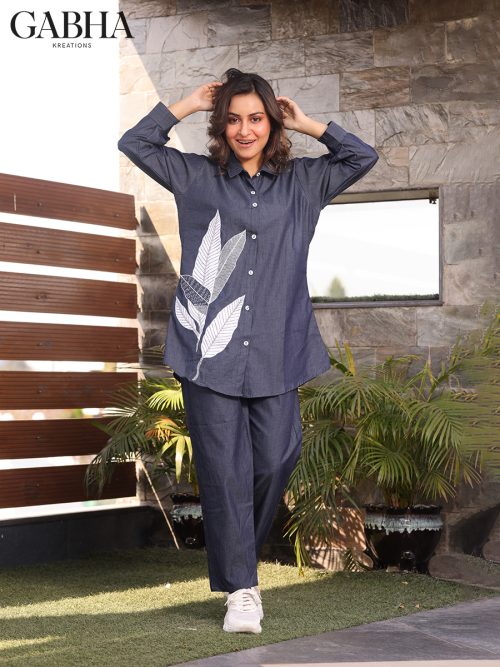 Denim Embroidery Plain Co-ords