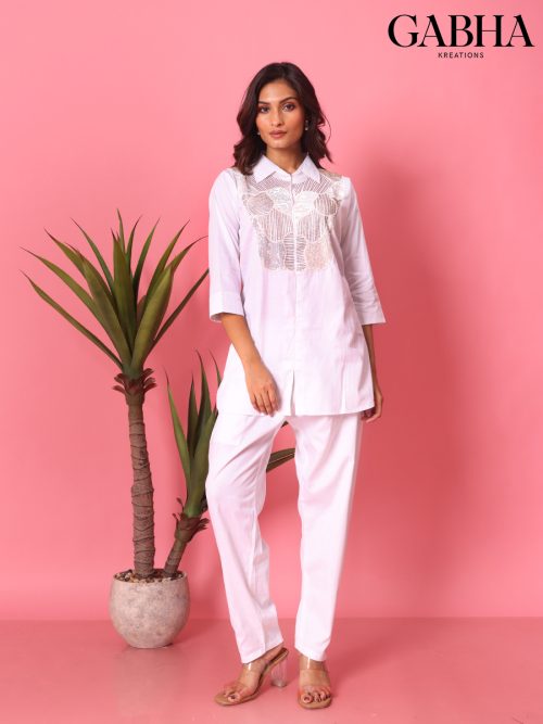 Cotton Satin Embroidery Plain Co-ord