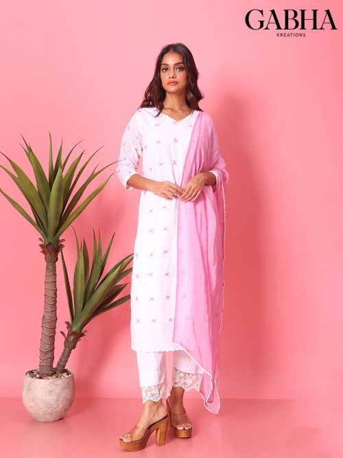 Cotton Embroidery Plain Kurta Dupatta