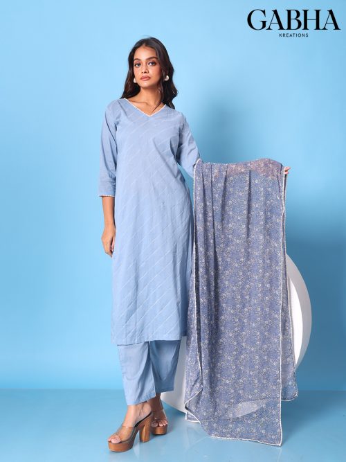 Cotton Plain Kurta Pant Dupatta