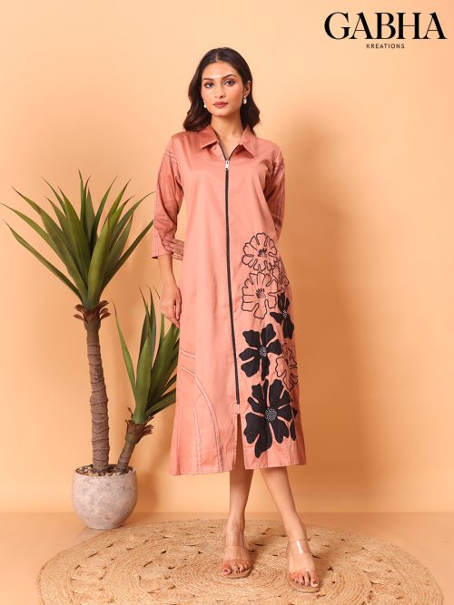 Cotton Satin Embroidery Plain Dress