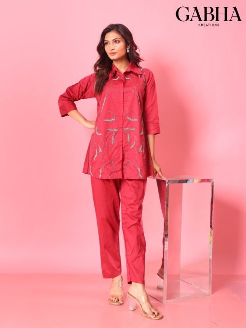 Cotton Satin Embroidery Plain Co-ords