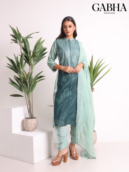 Cotton Satin Embroidery Plain Kurta Pant Dupatta
