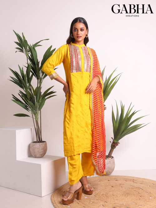 Dola Embroidery Plain Kurta Pant Dupatta