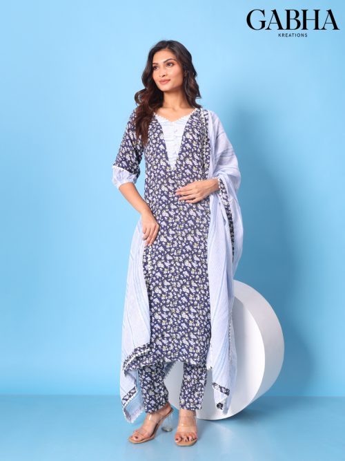 Cotton Printed Lace Kurta Pant Dupatta