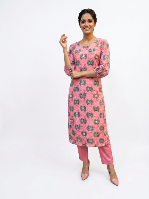 Muslin Embroidery Printed Kurta Pant